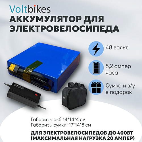 Литиевый аккумулятор VBS 48В 5,2А*ч, в сумке на раму с ЗУ АКЦИЯ